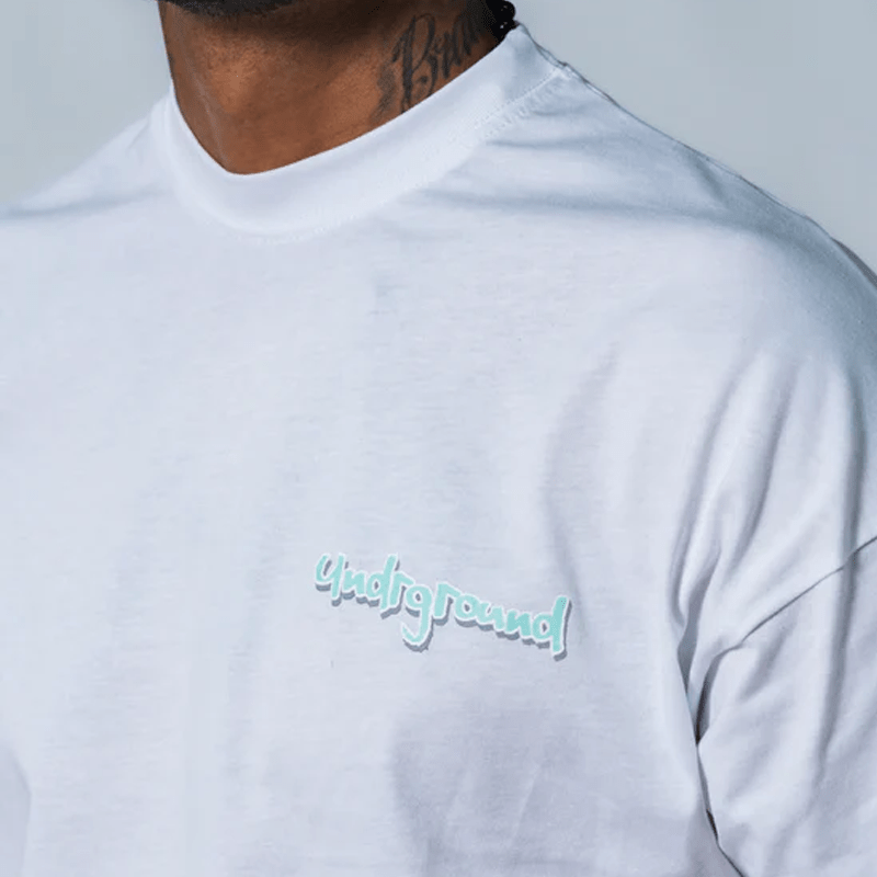 Undrground Streetwear WHITE/BLUE LEATHER PATCH TEE
