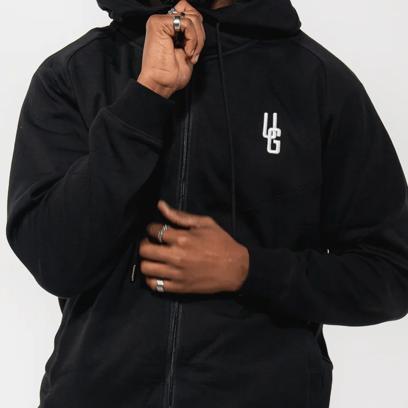 Undrground 3D Embroided Zip Up Hoodie Black