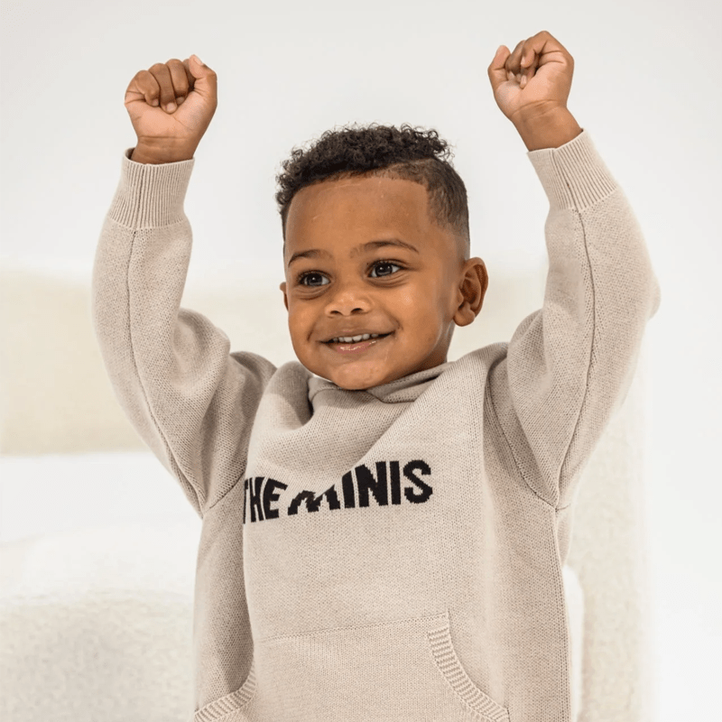 Minis Kids Knit Hoodie Light Brown