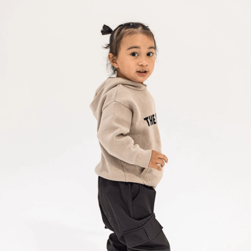 Minis Kids Knit Hoodie Light Brown